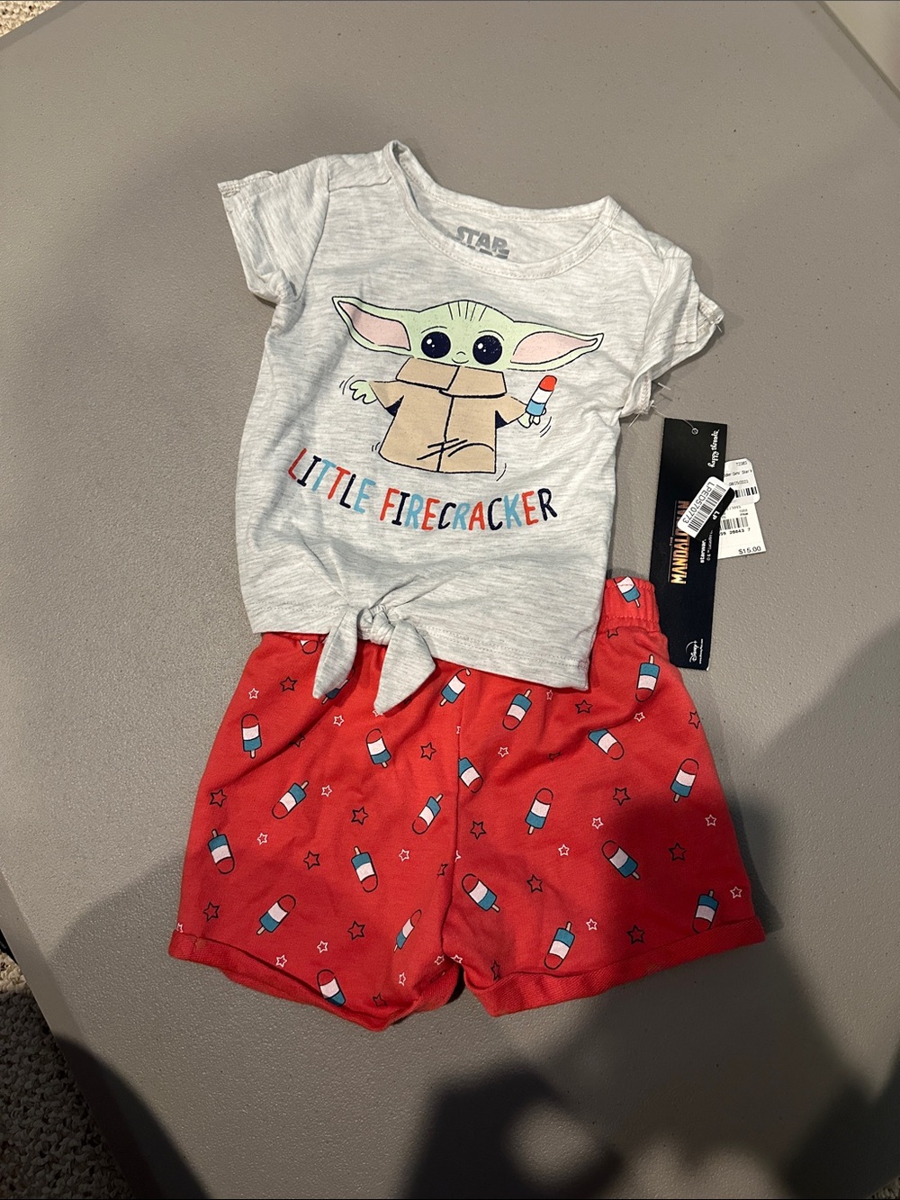 Star Wars Baby Yoda 'Little Firecracker' 3T Girls Set - Gray & Red